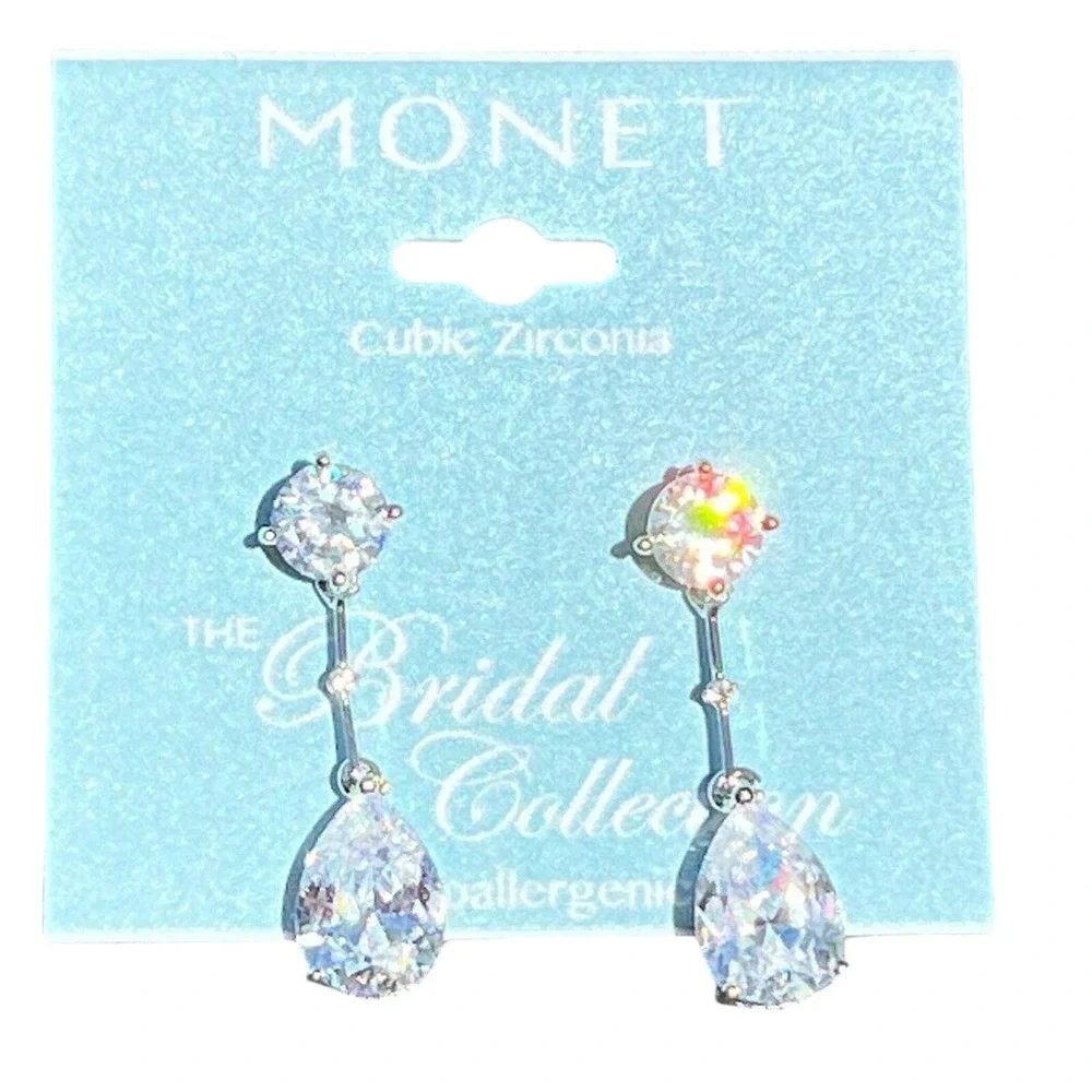 Monet Pear Shape Drop Earrings CZ Glam Wedding Holiday‎ Bride Elegant Bling